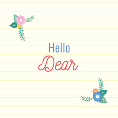 Beautiful lined paper background with colorful flower with leaf ornament frame. Paper sheet for memo, note, quote, greeting card.