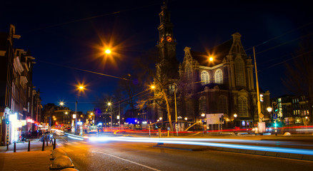 Fototapeta na wymiar The busy Amsterdam street at night.