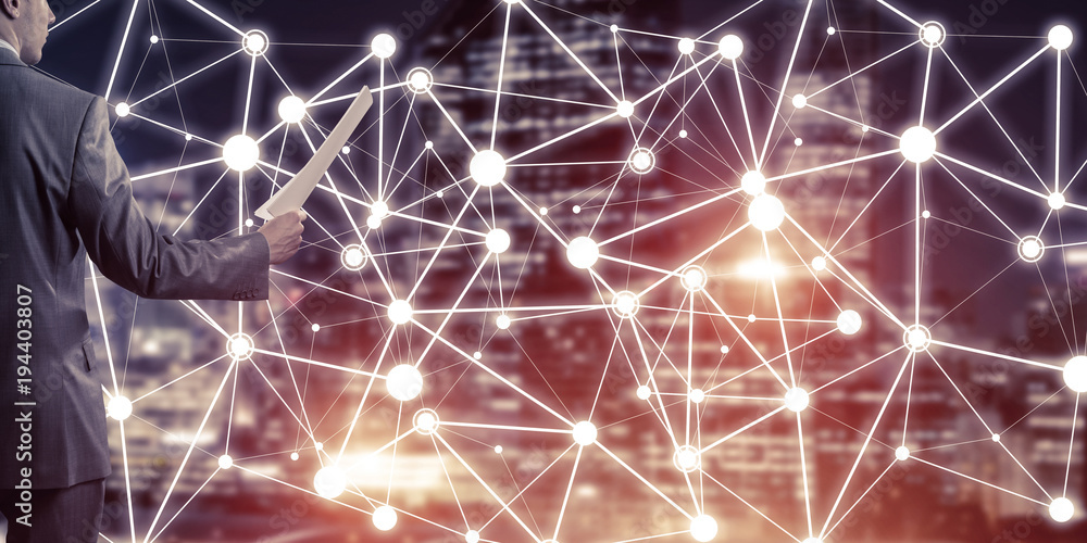 Poster concept of modern business networking that connect and cooperate