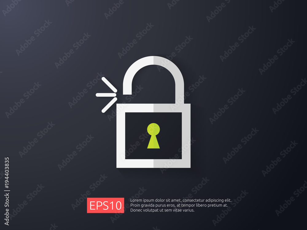 Poster open padlock icon vector illustration. lock access warning alert security concept. safe secure of pe