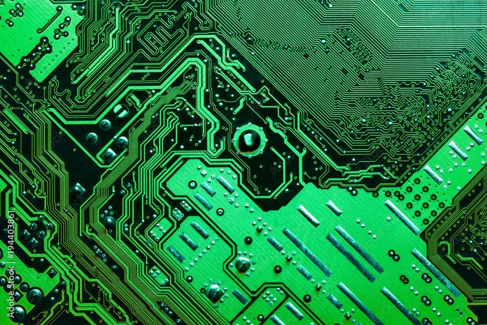 Wall mural Close up of a printed green computer circuit board