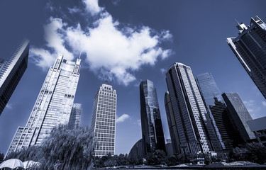 low angle view of business buildings in shanghai,China