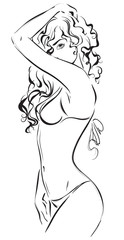 Graphic image of a fashion girl in a bathing suit. Vector illustration