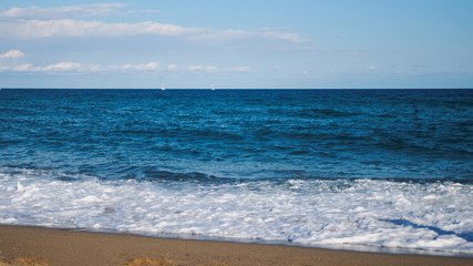 People tourists on the sea beach. Catalonia Barcelona Spain