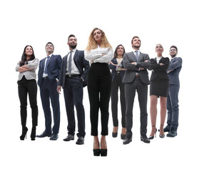 Obraz premium happy successful business team isolated on white background