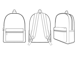 Backpack fashion flat technical drawing template