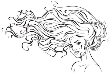 Graphic image of a young girl with developing hair. Vector illustration