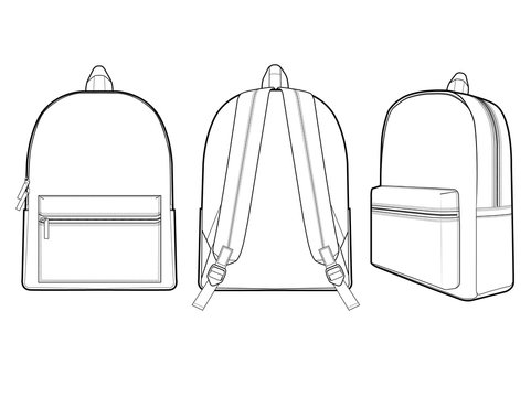 Backpack fashion flat technical drawing template