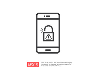 mobile phone with open padlock attention icon exclamation mark warning alert sign. account access security banner concept. safe secure of personal access, user authorization, VPN internet protection.