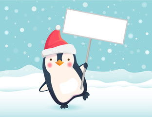 penguin holding sign