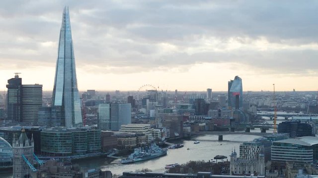 The Shard, River Thames and metropolitan London on an early morning, aerial view