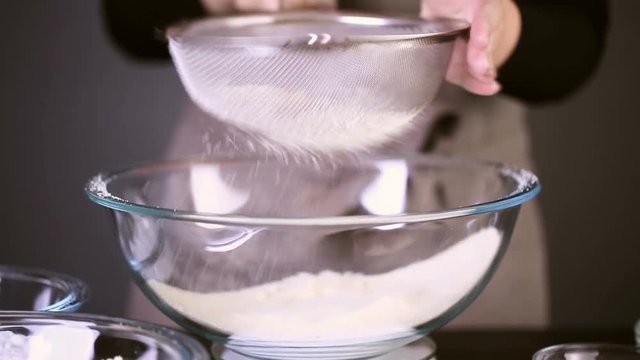Step by step. Ingredients for baking french macarons on the table