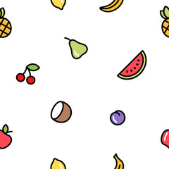 Seamless background with fruits and vegetables. Vector fresh organic food pattern