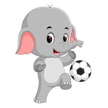 funny elephant playing football cartoon