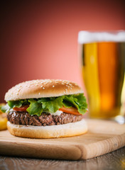 Fresh Hamburger With Beer