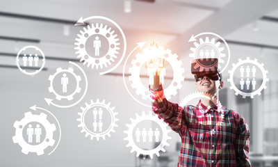 Guy wearing checked shirt and virtual mask demonstrating some emotions