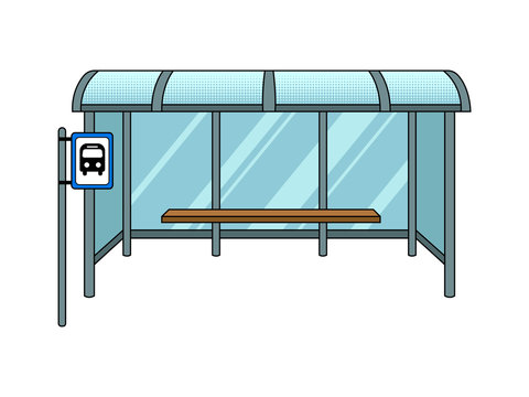 Bus Stop Cartoon Pop Art Vector Illustration