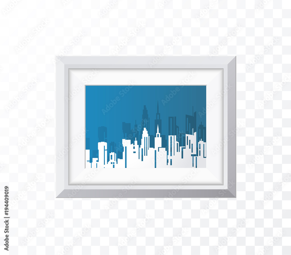 Poster realistic minimal isolated white frame with art scene on transparent background for presentations . 