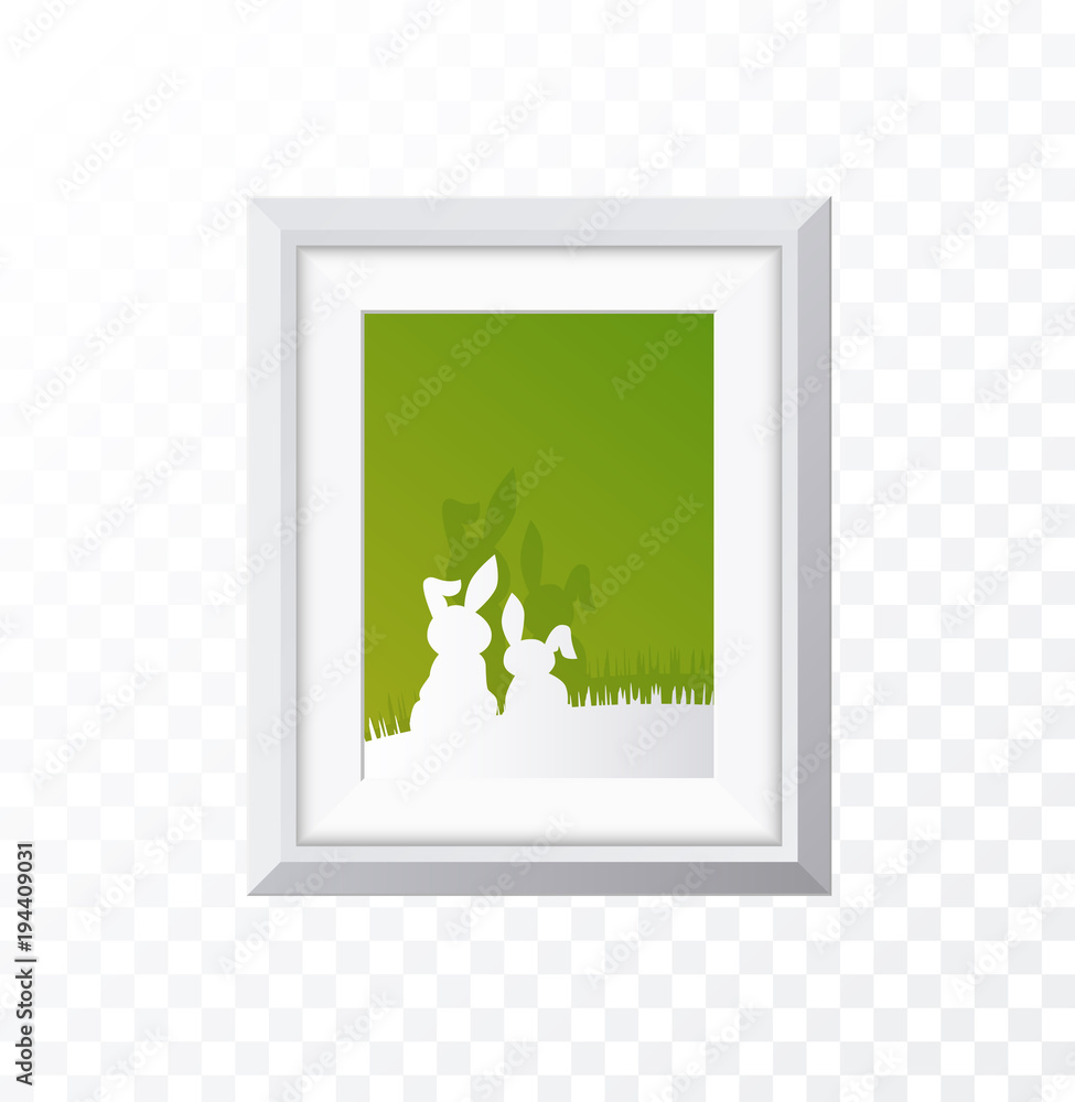 Poster realistic minimal isolated white frame with art scene on transparent background for presentations . 