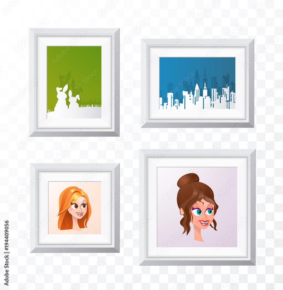 Poster realistic minimal isolated white frame with art scene on transparent background for presentations . 