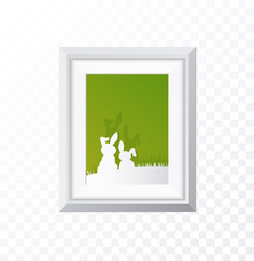 Realistic Minimal Isolated White Frame with Art Scene on Transparent Background for Presentations . Vector Elements