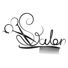 Scissors and beauty salon inscription