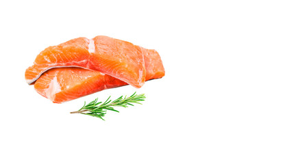 Salmon fillet  and herbs isolated on black background