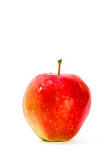 Plakat Red apple closeup isolated on white background. Juicy fruit. Healthy food. Vitamins.