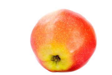 Red apple closeup isolated on white background. Juicy fruit. Healthy food. Vitamins.