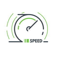 Speed logo. Line style vector illustration. Speedometer symbol. Fast speed concept. Car speedometer.