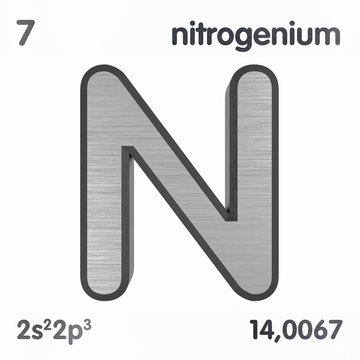 Nitrogen (N) or Nitrogenium. Chemical element sign of periodic table of elements. 3D rendering.