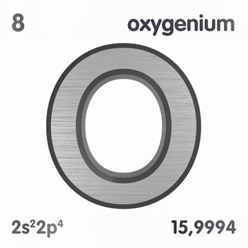 Oxygen (O) or Oxygenium. Chemical element sign of periodic table of elements. 3D rendering.