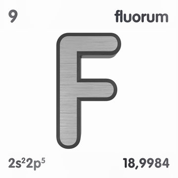 Fluorine (F) or Fluorum. Chemical element sign of periodic table of elements. 3D rendering.