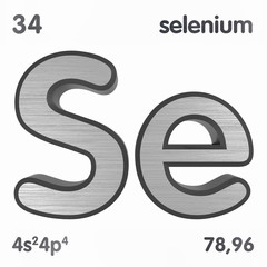 Selenium (Se). Chemical element sign of periodic table of elements. 3D rendering.