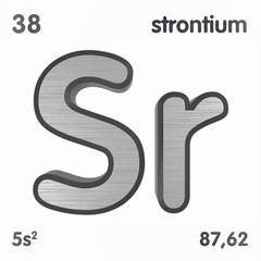 Strontium (Sr). Chemical element sign of periodic table of elements. 3D rendering.