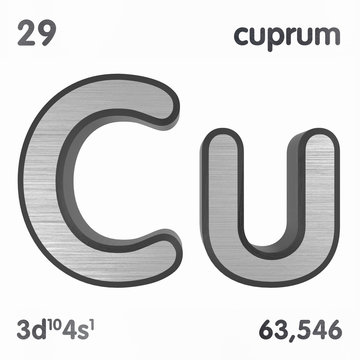 Copper (Cu) or Cuprum. Chemical element sign of periodic table of elements. 3D rendering.