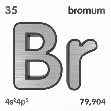 Bromine (Br) or Bromium. Chemical element sign of periodic table of elements. 3D rendering.