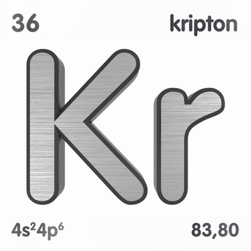 Krypton (Kr). Chemical element sign of periodic table of elements. 3D rendering.