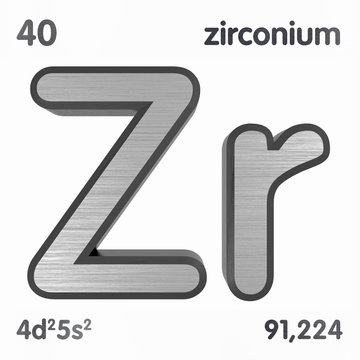 Zirconium (Zr). Chemical element sign of periodic table of elements. 3D rendering.