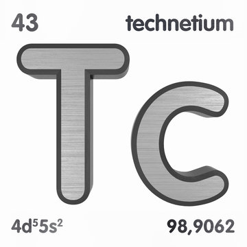 Technetium (Tc). Chemical element sign of periodic table of elements. 3D rendering.
