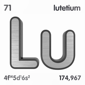 Lutetium (Lu). Chemical element sign of periodic table of elements. 3D rendering.