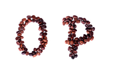 A-Z coffee beans alphabet on isoleted white background for graphic design
