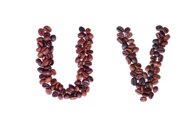 A-Z coffee beans alphabet on isoleted white background for graphic design
