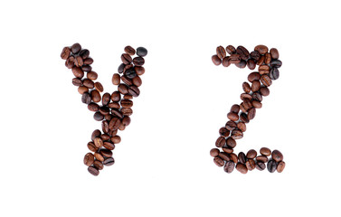 A-Z coffee beans alphabet on isoleted white background for graphic design