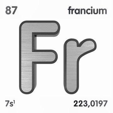 Francium (Fr). Chemical element sign of periodic table of elements. 3D rendering.