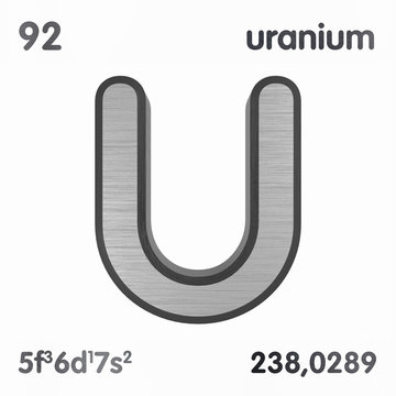 Uranium (U). Chemical element sign of periodic table of elements. 3D rendering.