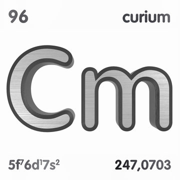 Curium (Cm). Chemical element sign of periodic table of elements. 3D rendering.