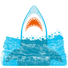 Fototapeta premium Szczęki rekina. Ilustracja wektorowa niebieskie tło