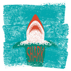 Obraz premium Shark jaws.Vector blue sea waves background