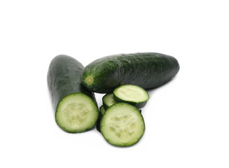Cucumber with slices isolated on white background
